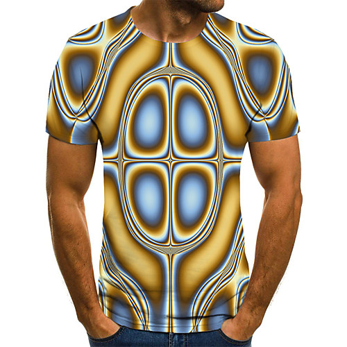 

Men's Holiday Going out Street chic / Exaggerated T-shirt - Geometric / Color Block / 3D Print Rainbow