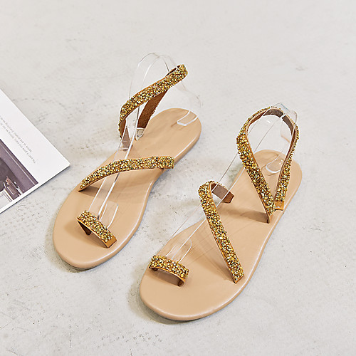 

Women's Sandals 2020 Flat Heel Open Toe PU Sweet / Minimalism Spring & Fall / Spring & Summer Gold
