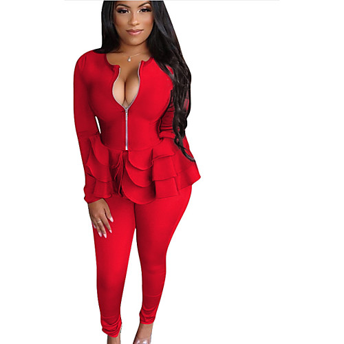 

Women's Red White Black Jumpsuit Onesie, Solid Colored S M L