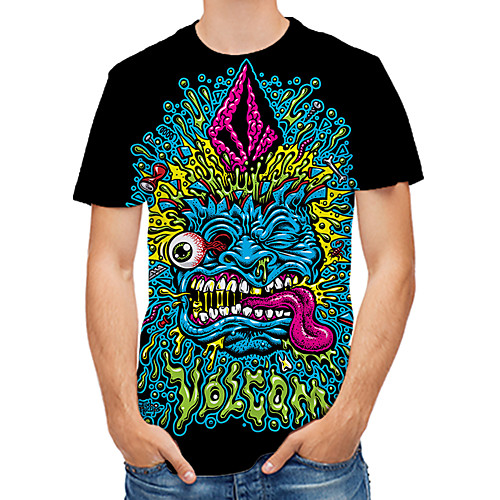 

Men's Plus Size 3D Graphic Print T-shirt Rock Street chic Daily Club Round Neck Rainbow / Short Sleeve / Skull