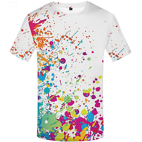 

Men's Plus Size Floral 3D Print T-shirt Basic Street chic Daily Sports Round Neck White / Short Sleeve
