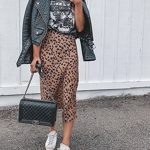 

Women's Birthday / Daily Wear Street chic A Line Skirts - Leopard Chiffon / Print Camel S M L