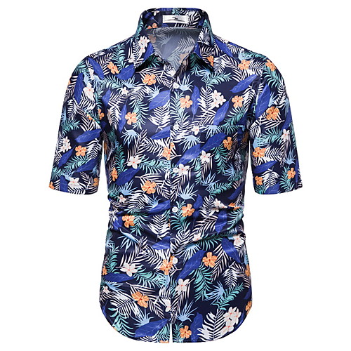 

Men's Geometric Scenery Print Slim Shirt Basic Holiday Classic Collar Blue / Short Sleeve