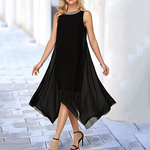 

Women's Red Black Dress Loose Solid Color S M