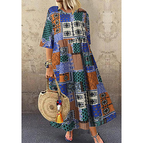 

Women's Red Khaki Dress Loose Print L XL