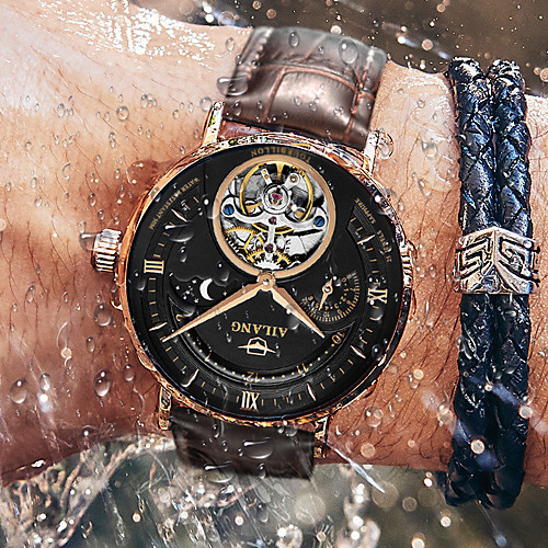 

Men's Mechanical Watch Automatic self-winding Tourbillion Genuine Leather 30 m Water Resistant / Waterproof Compass Dual Time Zones Analog Fashion Cool - Blue White Black One Year Battery Life