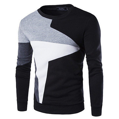 

Men's Color Block Long Sleeve Pullover Sweater Jumper, Round Neck Blue / Light gray / Black US32 / UK32 / EU40 / US34 / UK34 / EU42 / US36 / UK36 / EU44