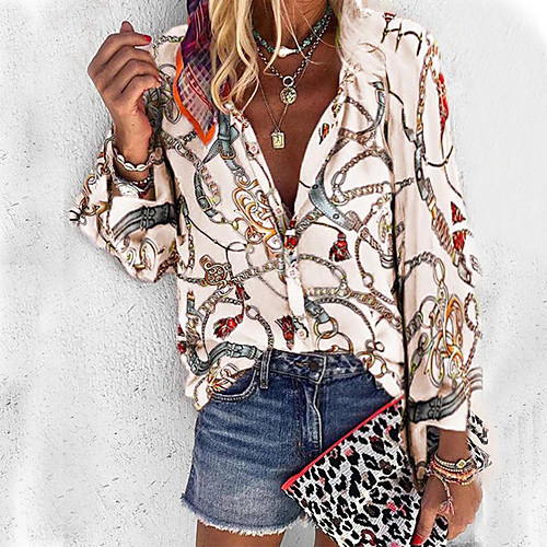 

Women's Daily Boho Shirt - Floral Floral Shirt Collar Purple / Puff Sleeve