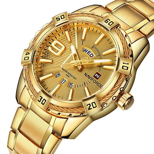 

NAVIFORCE Men's Dress Watch Quartz Formal Style Stylish 30 m Water Resistant / Waterproof Calendar / date / day New Design Analog Luxury Fashion - Black / Rose Gold Gold Blue / Large Dial