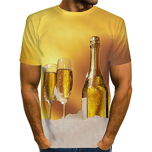 

Men's Daily Holiday Street chic / Exaggerated T-shirt - Color Block / 3D / Abstract Print Yellow