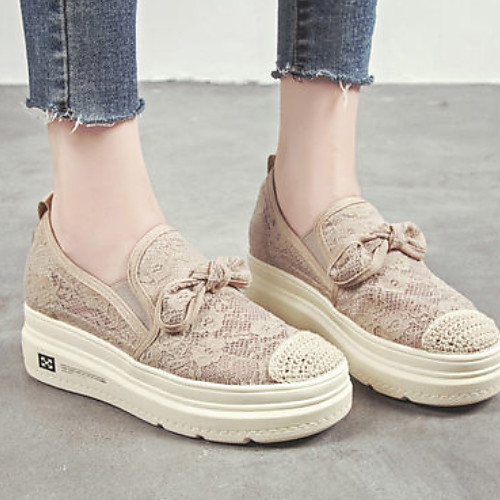 

Women's Trainers / Athletic Shoes Flat Heel Round Toe PU Running Shoes Spring & Summer Black / Beige
