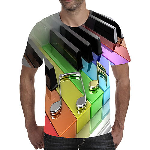 

Men's Daily Going out Street chic / Exaggerated T-shirt - Geometric / 3D / Graphic Pleated / Print Rainbow