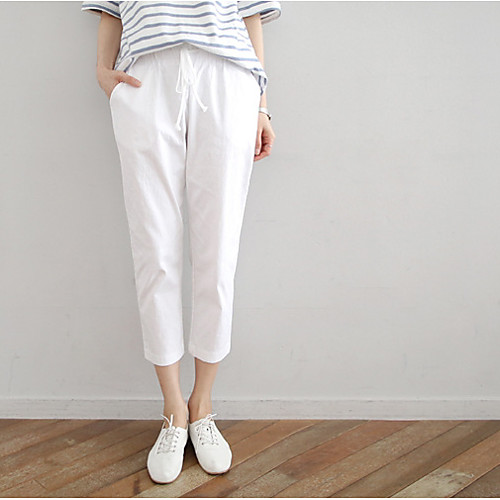 

Women's Basic Chinos Pants - Solid Colored White Navy Blue S M L