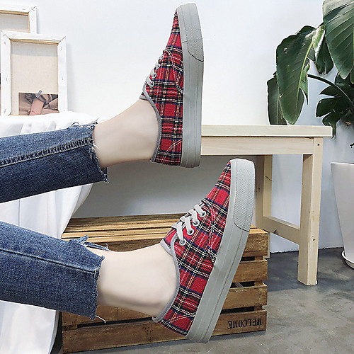 

Women's Sneakers Flat Heel Round Toe Canvas Booties / Ankle Boots Vintage Spring & Summer Red / Gray