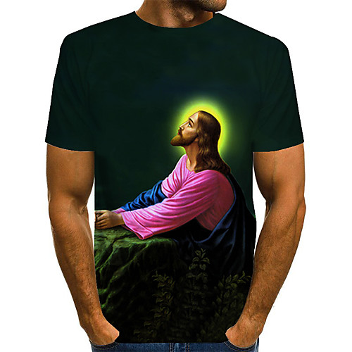 

Men's Daily Holiday Street chic / Exaggerated T-shirt - Color Block / 3D / Abstract Print Green
