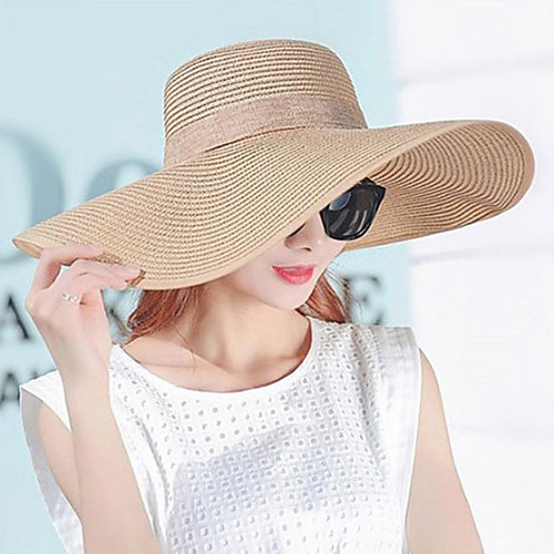 

Women's Basic Cute Cotton Polyester Floppy Hat Straw Hat-Solid Colored All Seasons Blushing Pink Khaki Beige