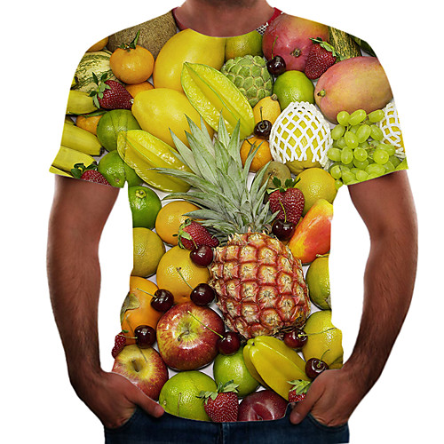 

Men's Daily Sports Basic / Street chic T-shirt - Color Block / 3D / Fruit Print Rainbow