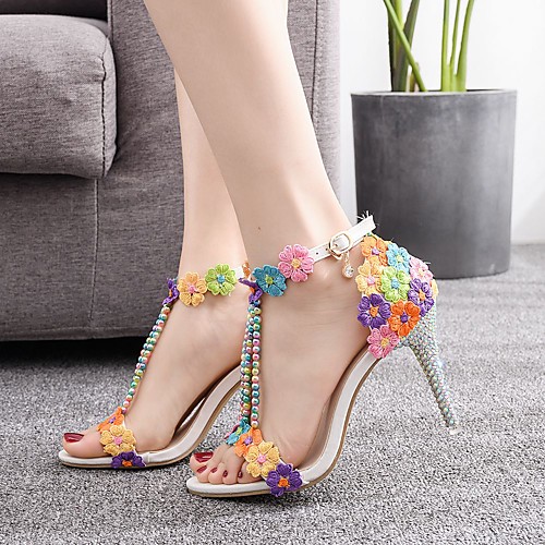 

Women's Sandals Stiletto Heel Open Toe Imitation Pearl / Sparkling Glitter / Buckle Lace / PU Classic / Sweet Spring & Summer / Fall & Winter Rainbow / Wedding / Party & Evening / Camouflage
