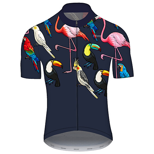 

21Grams Men's Short Sleeve Cycling Jersey BluePink Flamingo Floral Botanical Bike Jersey Top Mountain Bike MTB Road Bike Cycling UV Resistant Breathable Quick Dry Sports Clothing Apparel / Stretchy