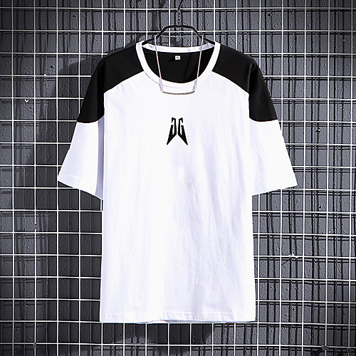 

Men's Geometric T-shirt - Cotton Daily Round Neck White / Black / Short Sleeve