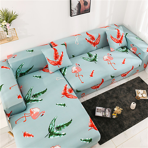 

Flamingo Print Dustproof All-powerful Slipcovers Stretch L Shape Sofa Cover Super Soft Fabric Couch Cover with One Free Pillow Case