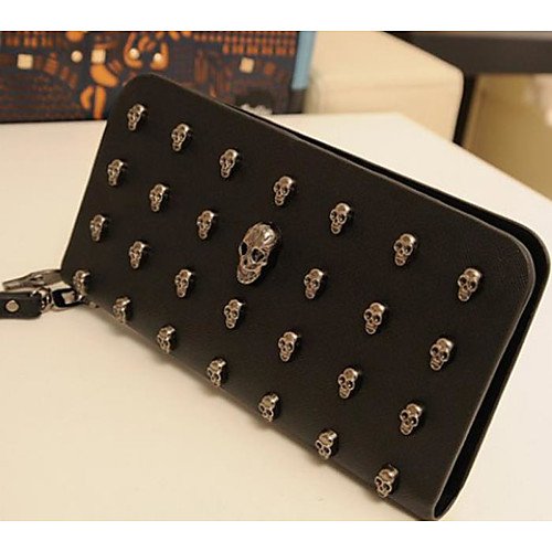 

Women's Zipper PU Wallet Solid Color Black