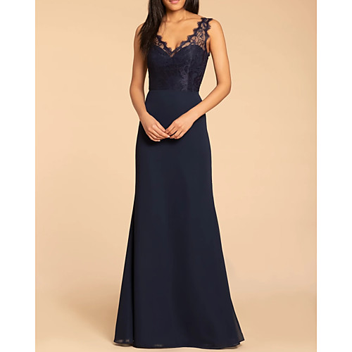

A-Line Scalloped Neckline Floor Length Chiffon Sleeveless Sexy Mother of the Bride Dress with Lace Mother's Day 2020