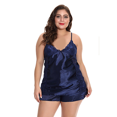 

Women's Lace / Backless / Cut Out Suits Nightwear Solid Colored Navy Blue XL XXL XXXL