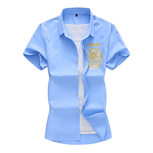 

Men's Plus Size Geometric Print Shirt Chinoiserie Holiday White / Black / Light Blue / Short Sleeve