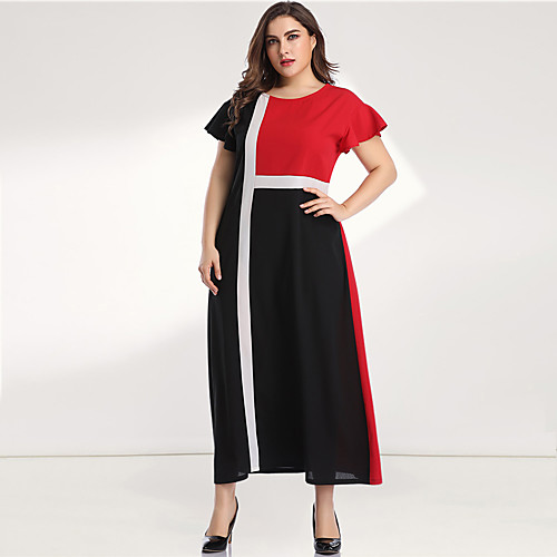 

Women's Red Dress Casual Elegant Daily Going out A Line Sheath Chiffon Color Block Solid Color Flare Cuff Sleeve Black & Red Patchwork L XL
