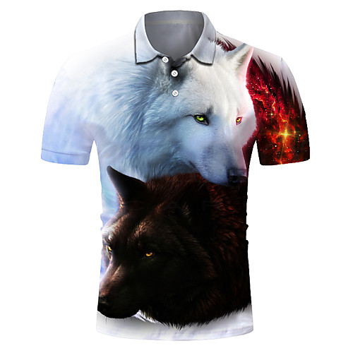 

Men's Club Weekend Rock / Exaggerated Polo - Color Block / 3D / Animal Wolf, Print White