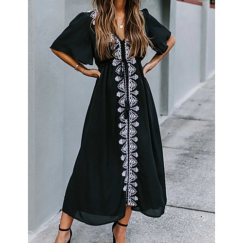 

Women's Black Dress A Line Floral One-Size