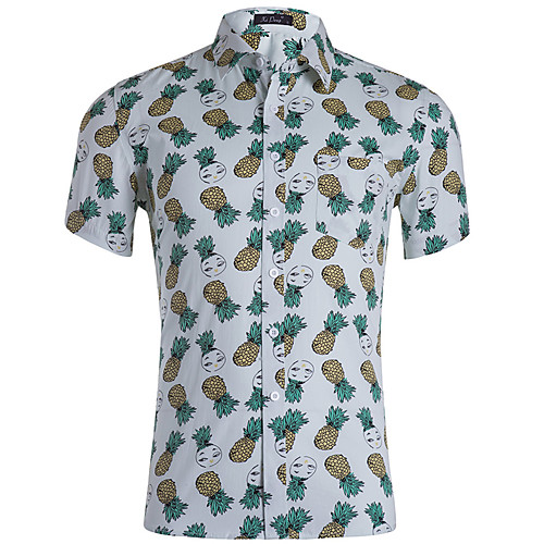 

Men's Fruit Pineapple Print Shirt - Cotton Basic Tropical Daily Going out White / Navy Blue / Light Blue / Short Sleeve