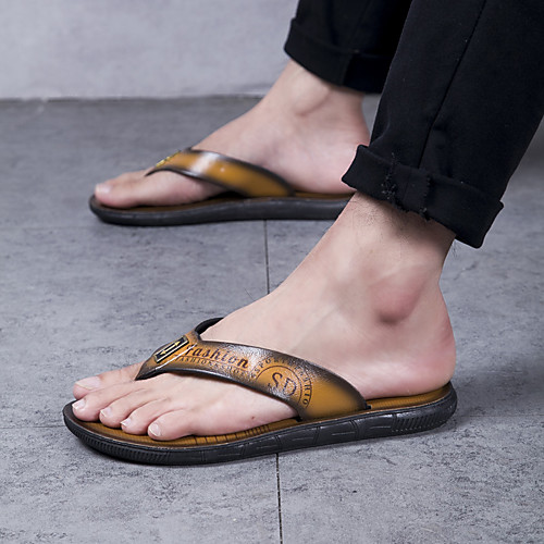 

Men's Leather Spring & Summer Classic / British Slippers & Flip-Flops Walking Shoes Breathable Brown / Beige