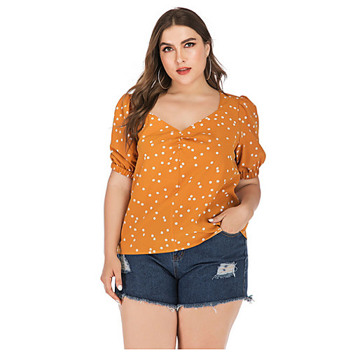 

Women's Polka Dot Print T-shirt Daily Yellow