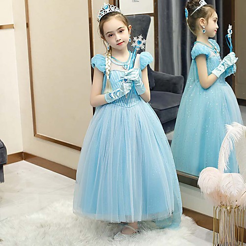 

Princess Elsa Dress Flower Girl Dress Girls' Movie Cosplay A-Line Slip Cosplay Light Blue Dress Halloween Carnival Masquerade Tulle Polyester Sequin