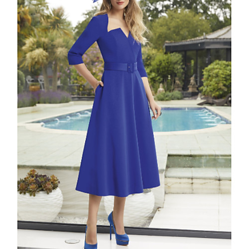 

A-Line Scoop Neck Ankle Length Polyester 3/4 Length Sleeve Elegant Mother of the Bride Dress with Sash / Ribbon Mother's Day 2020