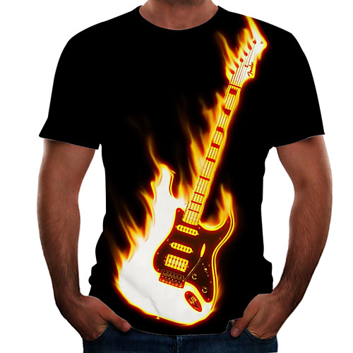 

Men's Daily Going out Basic / Street chic T-shirt - Color Block / Flame / Simulation Print Rainbow