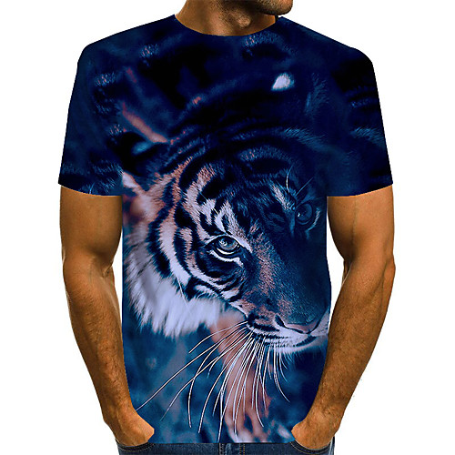 

Men's Daily Weekend Basic / Exaggerated T-shirt - Color Block / Rainbow / Abstract Print Blue
