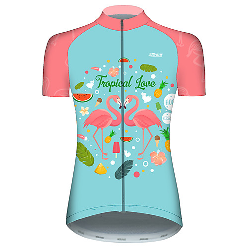 

21Grams Women's Short Sleeve Cycling Jersey PinkGreen Flamingo Floral Botanical Bike Jersey Top Mountain Bike MTB Road Bike Cycling UV Resistant Breathable Quick Dry Sports Clothing Apparel