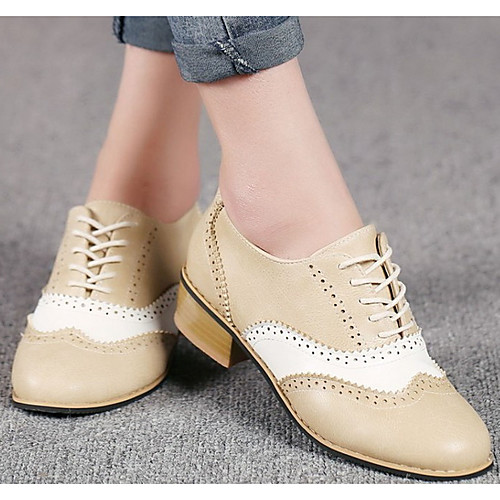 

Women's Flats Block Heel Round Toe Faux Leather Over The Knee Boots Spring & Fall White / Brown / Gray
