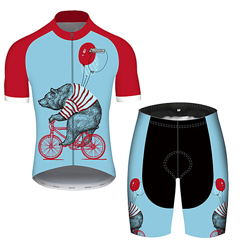 

21Grams Men's Short Sleeve Cycling Jersey with Shorts RedBlue Animal Balloon Bear Bike Clothing Suit UV Resistant Breathable Quick Dry Sweat-wicking Sports Animal Mountain Bike MTB Road Bike Cycling