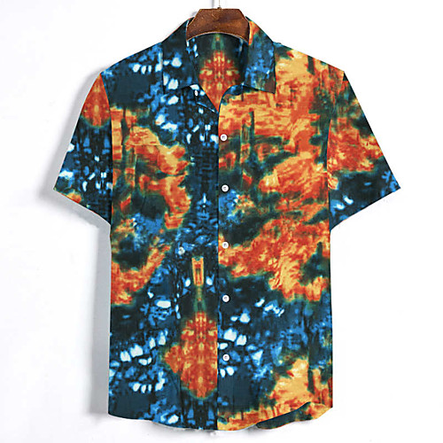 

Men's Color Block Shirt - Cotton Daily Going out Red / Yellow / Short Sleeve