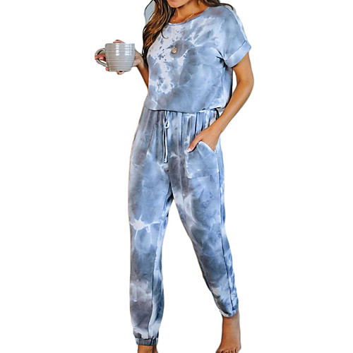 

Women's Red Blue Gray Jumpsuit Onesie, Geometric S M L