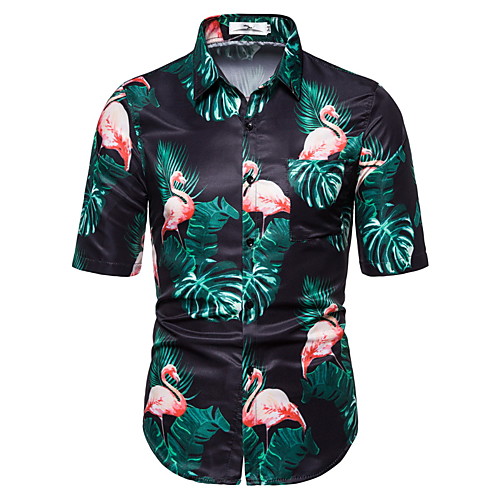 

Men's Daily Holiday Boho / Tropical Shirt - Striped / Geometric / Scenery Tropical Leaf, Print Green