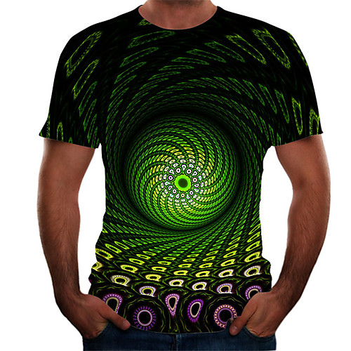 

Men's Daily Basic T-shirt - Color Block / 3D Print Green