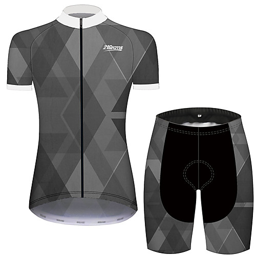 

21Grams Women's Short Sleeve Cycling Jersey with Shorts Dark Grey Plaid / Checkered Geometic Bike Clothing Suit Breathable Quick Dry Ultraviolet Resistant Sweat-wicking Sports Plaid / Checkered