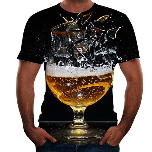 

Men's Going out Weekend Basic T-shirt - Color Block / 3D / Beer Black