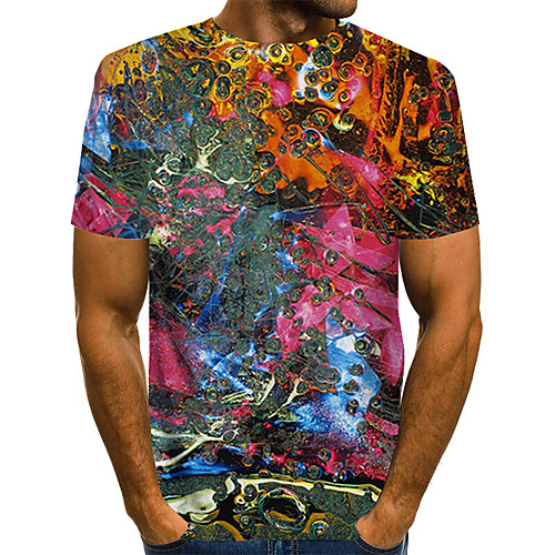 

Men's Daily Weekend Basic / Exaggerated T-shirt - Color Block / Rainbow / Abstract Print Rainbow