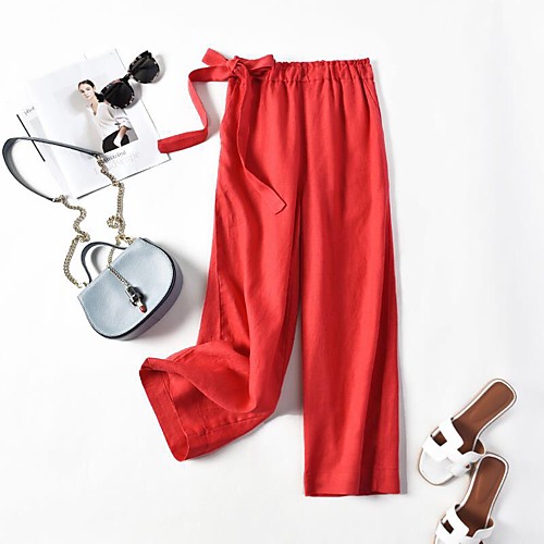

Women's Basic / Boho Chinos Pants - Solid Colored Tiger / Cherry / Sun Flower, Patchwork Red Black Gray S M L